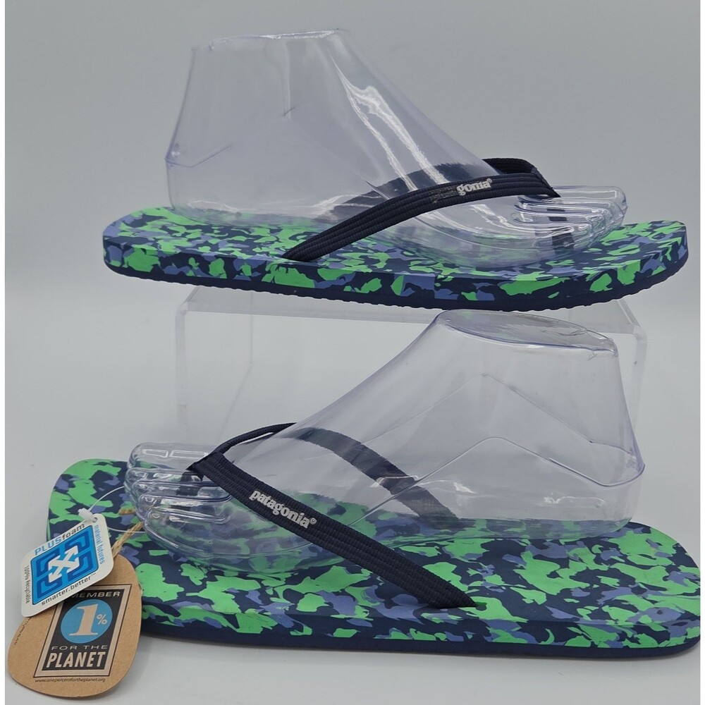 Patagonia Reflip Chip Camo Navy Blue Green Flip Flop Sandals Women's Size 10 NWT
